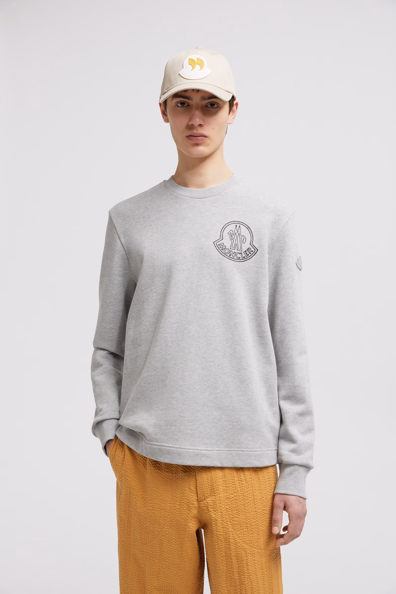 Logo Cotton Sweatshirt Men Light Grey Moncler 0